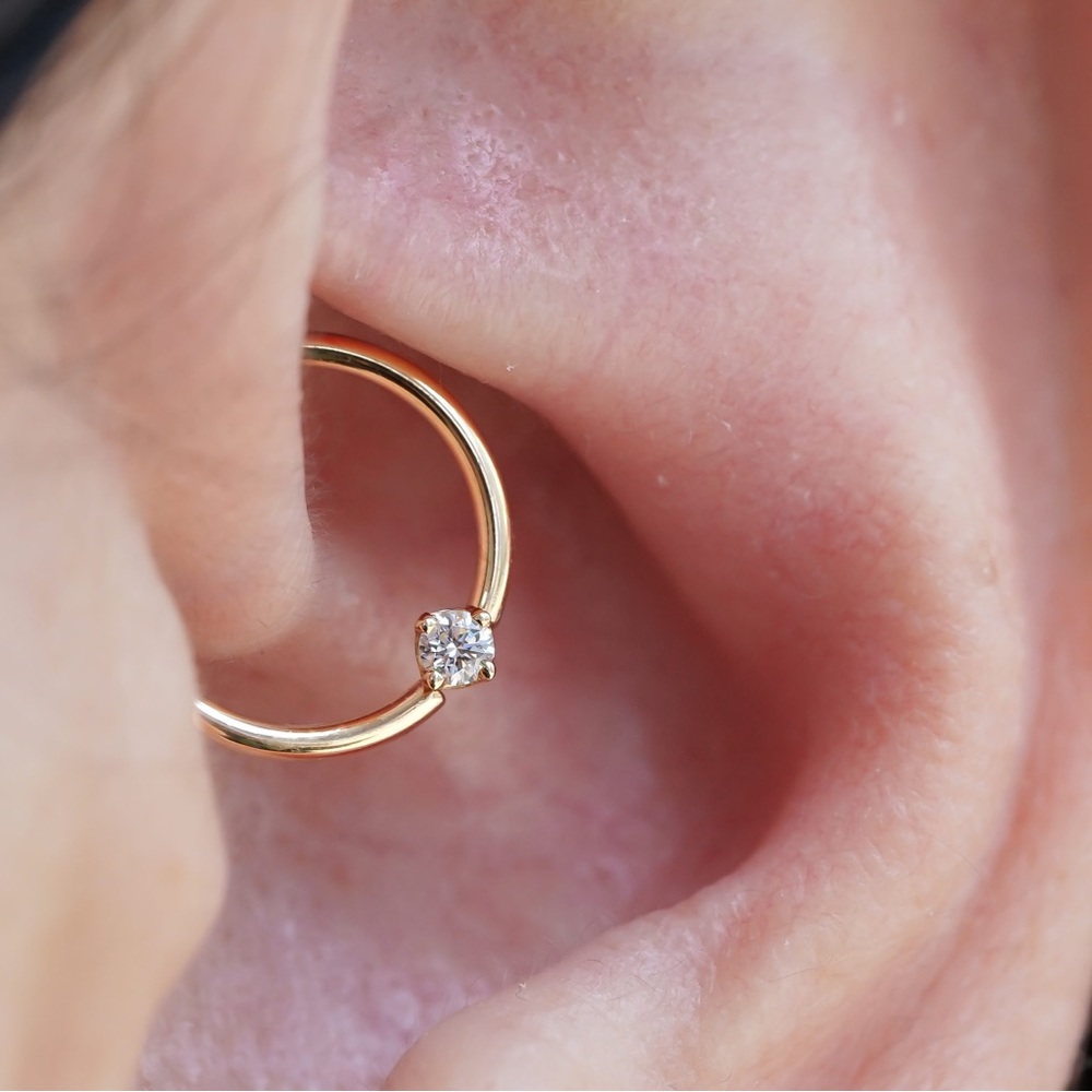 Piercing Jewelry - GOLD FIXED RING WITH 3MM ROUND PRONG (18G 3/8" ROSE CZ)